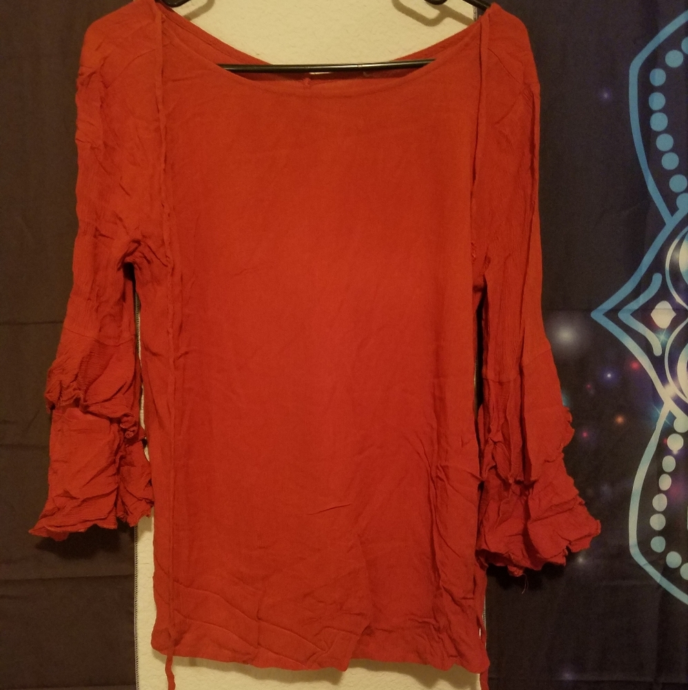 Medium Burnt Orange 100% Flared Long Sleeve Blouse